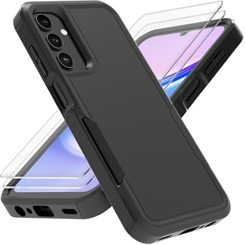 PhuLok Compatible with Samsung Galaxy A15 5G Case/Galaxy A15 Case with HD Screen Protector Heavy Duty Rugged Full-Body Shockproof Military Grade Protection (Black) Cover