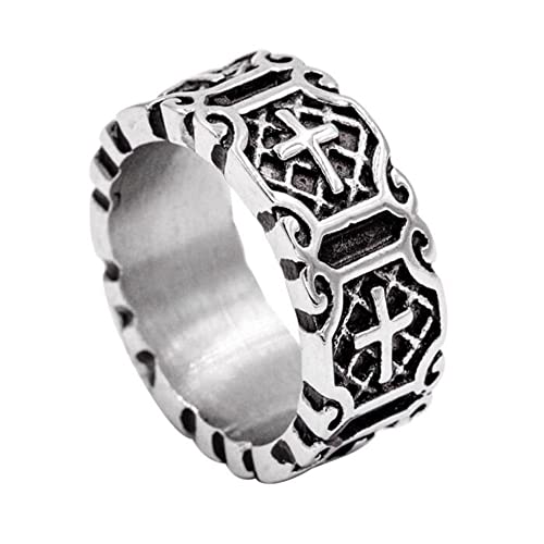 Image of Caiyao Personality Retro Cross Ring Vintage Stainless Steel Band Style Biker Ring