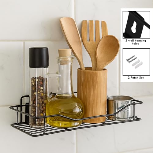 Image of Namani Stainless Steel Pack of 2 Wall Mount Shelves for Kitchen & Bathroom | Heavy Duty Storage Shelf for Spice Rack, Toiletries, Condiments & Home Organizer | Rustproof Metal Wall Shelf (Black-2)