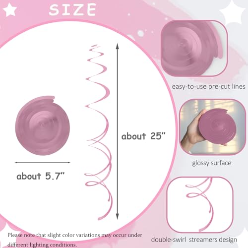 Image of 40Pcs Pink Hanging Swirls Party Decorations Plastic Spirals Streamers Foil Ceiling Decor for Pink-Themed Parties Birthday Baby Showers Valentine's Galentine's Day Bridal Showers