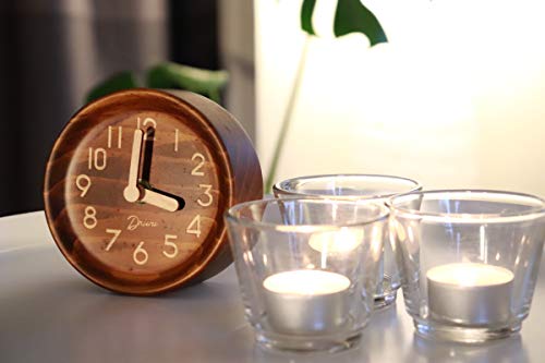 image for Driini Wooden Desk & Table Analog Clock Made of Genuine Pine (Dark) - 