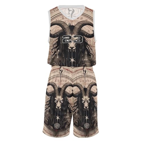 FLildon Satanic Goat Boys Basketball Jersey Set Tank Top Shorts Tracksuit Sport Training Suit for Kids, S