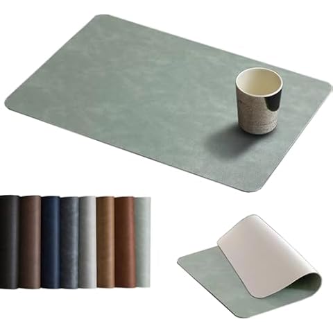 Univo Colors Washed Cowhide Pattern PU Leather Big Placemats Set of 6 Heat Resistant Kitchen Table Mats, Waterproof Wipeable for Party Decoration(Big Size-Light Green Retro Cowhide Pattern) Cover