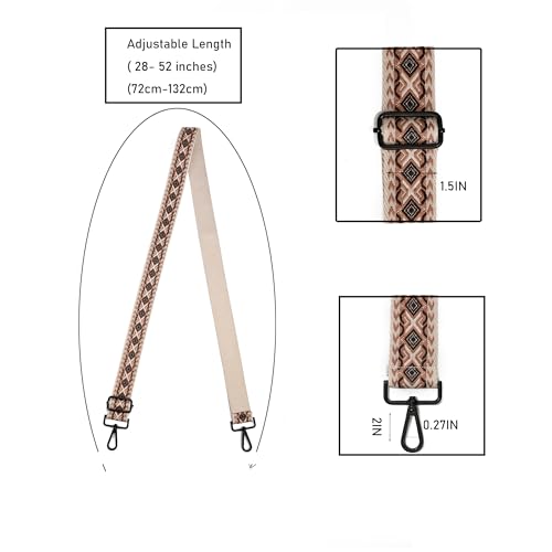 Image of Crossbody Straps for Purses Silver Hardware Purse Strap Wide Shoulder Strap Adjustable Replacement,Retro Jacquard Embroidery for Shoulder Bags, Canvas Tote Handbags