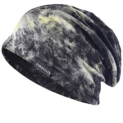 PGTen Men's Slouchy Beanie Summer Thin Skull Cap Baggy Oversize Knit Hat (Ink Yellow)