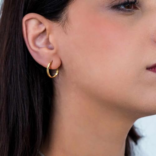 Gold Hoop Earrings 14K Gold Earrings for Women Hoop Earring for Women Everyday Clean Circular Lines Design with Paddle Back Simple Hoops Womens Earring 25mm4