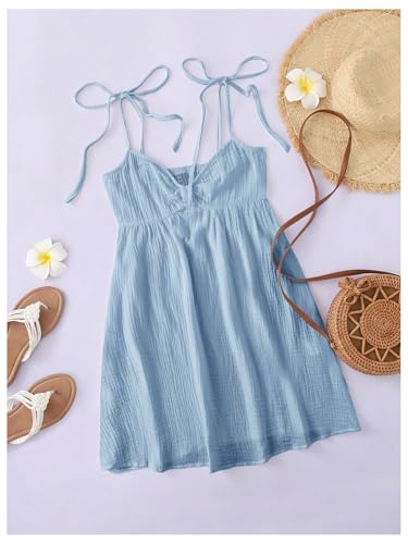 Image of SOLY HUX Women's Summer Cami Sun Dress A Line Tie Shoulder Y2k Cute Casual Short Mini Beach Babydoll Dresses