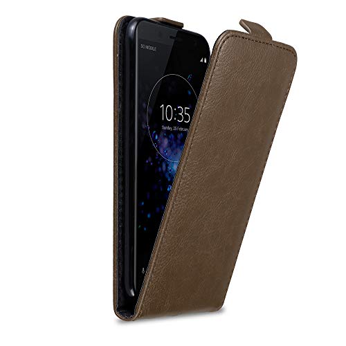 cadorabo Coque pour Sony Xperia XZ2 Compact en Marron CAFÉ - Housse Protection en Style Flip avec Fermoire Magnétique - Etui Poche Folio Case Cover