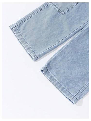 Floerns Girl's Elastic Waist Jean Cargo Pants Baggy Wide Leg Flap Pocket Denim Pants3