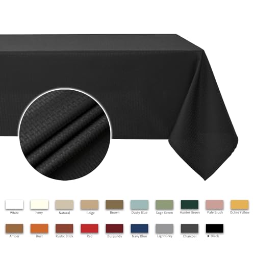 Image of maxmill Jacquard Tablecloth Stain Resistant Waterproof Wrinkle Resistant Spillproof Washable Soft Weaved Texture Table Cloth for Dining Room, Indoor Outdoor Use, Rectangle 60 x 140 Inch, Black