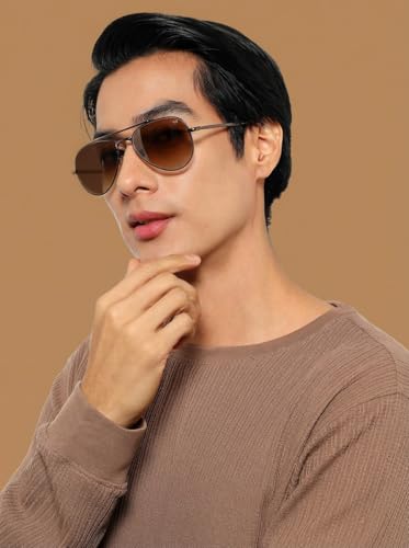 Image of Voyage Aviator Polarized Sunglasses for Men & Women (Black Lens | Grey Frame - MG7619)