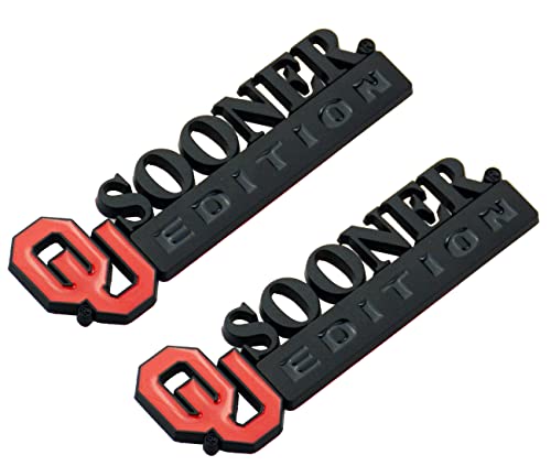 Image of 2Pc Sooner Edition Emblem Okla-Homa 3D Badge Sticker Decal with 3M Adhesive Replacement for Universal Car Window Door Computer (Black Red)