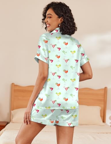 Image of Ekouaer Women's Silk Satin Pajama Set Short Sleeve Pjs Shorts Set S-XXL