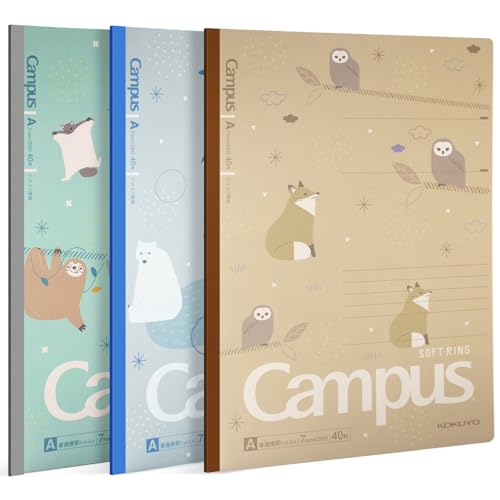 Image of KOKUYO Composition Notebooks, 3 Pack Campus B5 Comp Book with Dotted College Ruled, 40 Sheets, School Lined Notebook in Mofu Animal, Cute Journal for Women Girls Work Study Note Taking