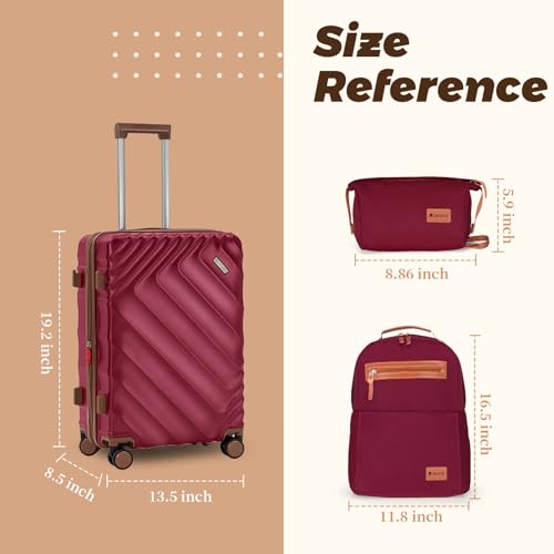 Image of 3 piece Luggage Set Expandable Suitcase 22x14x9 Airline Approved Carry on, ABS Hard Case Suitcases with Spinner Wheels, TSA Lock, (Red, 3 Piece Sets(20 /BP /TB))