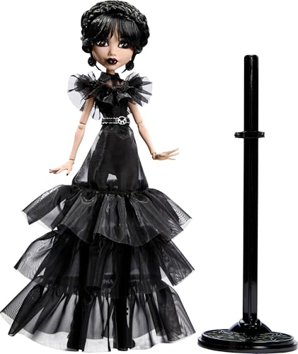 Monster High Wednesday Doll Rave'N Wednesday Collectable Figurine in Black Gothic Dress Dance Scene Inspired Premium Accessories and Doll Stand HXJ03