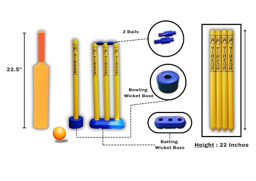 Image of Vinson Junior Cricket Kit Set - Pack Includes Stumps, Wickets, Stands, Bat and Ball | Durable Constructions & Designed for Juniors | Indoor & Outdoor Cricket Playing Set for Kids | Birthday Gift
