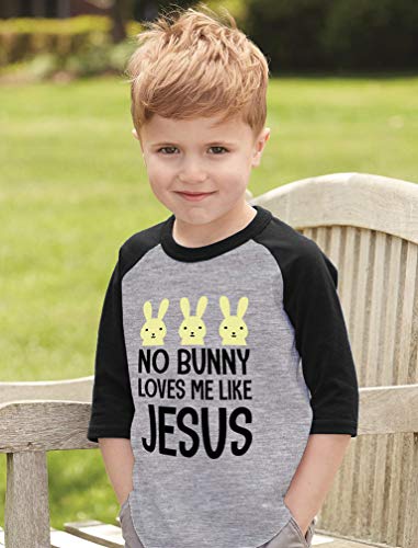 Tstars No Bunny Loves Me Like Jesus Funny Easter Raglan 3/4 Sleeve T-Shirt for Toddler & Kids3