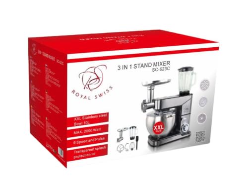 Royal swiss Wielofunkcyjny robot 3 w 1 z Chopper + Blender + Kneader 2000 W 12 L Szary