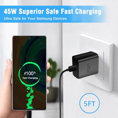Image of 45W Type C Charger with C to C Cable Compatible with Samsung Galaxy Tab S10 Fe+ /S10 fe /S10+ /Ultra /S9 Ultra / S8 /S7 /A8 /A9+ /S9 fe+ /S9 fe /A9 /S6 Lite /A7 /All Tablet Support 45 w Super Fast /Black