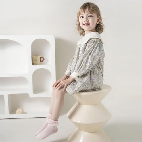 3/5 Pairs Baby Girls Ruffle Socks Toddler Kids Girls Eyelet Frilly Socks for Little Children's Age 1-7T2