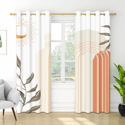 IKDZCM Cortinas Opacas 100% con diseño geométrico botánico, Lavables, para Cocina, Dormitorio y salón (Ancho x Alto: 2 x 127 x 240 cm)