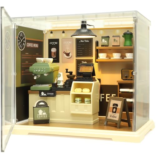 Coffee Shop Mini Model Kits with LED, Make It Miniature Cafe Store, DIY Miniature House Kit for Adults Teens and Beginners to Build, Mini Dollhouse Kits, Gift for Friends and Hobbies