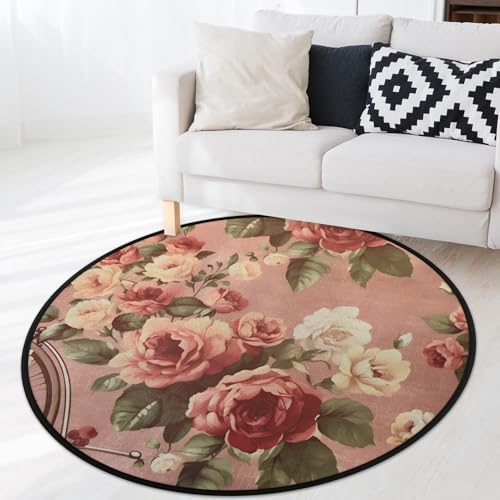 OMFUNS Vintage Rose Round Area Rug Bedroom 3 Ft...