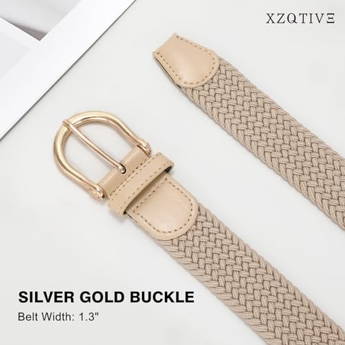 XZQTIVE Braided Belt for Women Men Stretch Woven Belt Plus Size Elastic Belt with Silver Gold Buckle for Jeans Pants3