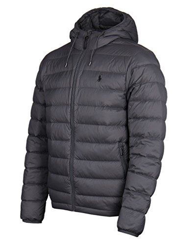Ralph Lauren Männer Polo Daunenjacke mit Kapuze, Stopfbarer Grau X-Large