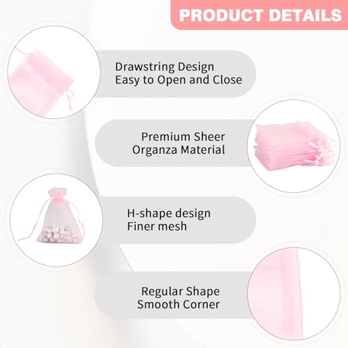 Image of BOEIAC Organza Bags - Pink Sheer Organza Gift Bags, 50 Pcs, 3 x 4 Inch, Jewelry & Party Favor Bags with Drawstring, Mesh Candy Bags for Wedding & Christmas