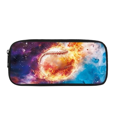 Image of Fire Baseball Preppy Pencil Case for School Supplies,Pencil Pouch with Zipper,Pencil Bag for Teen Boys Girls,Aesthetic Journaling Supplies