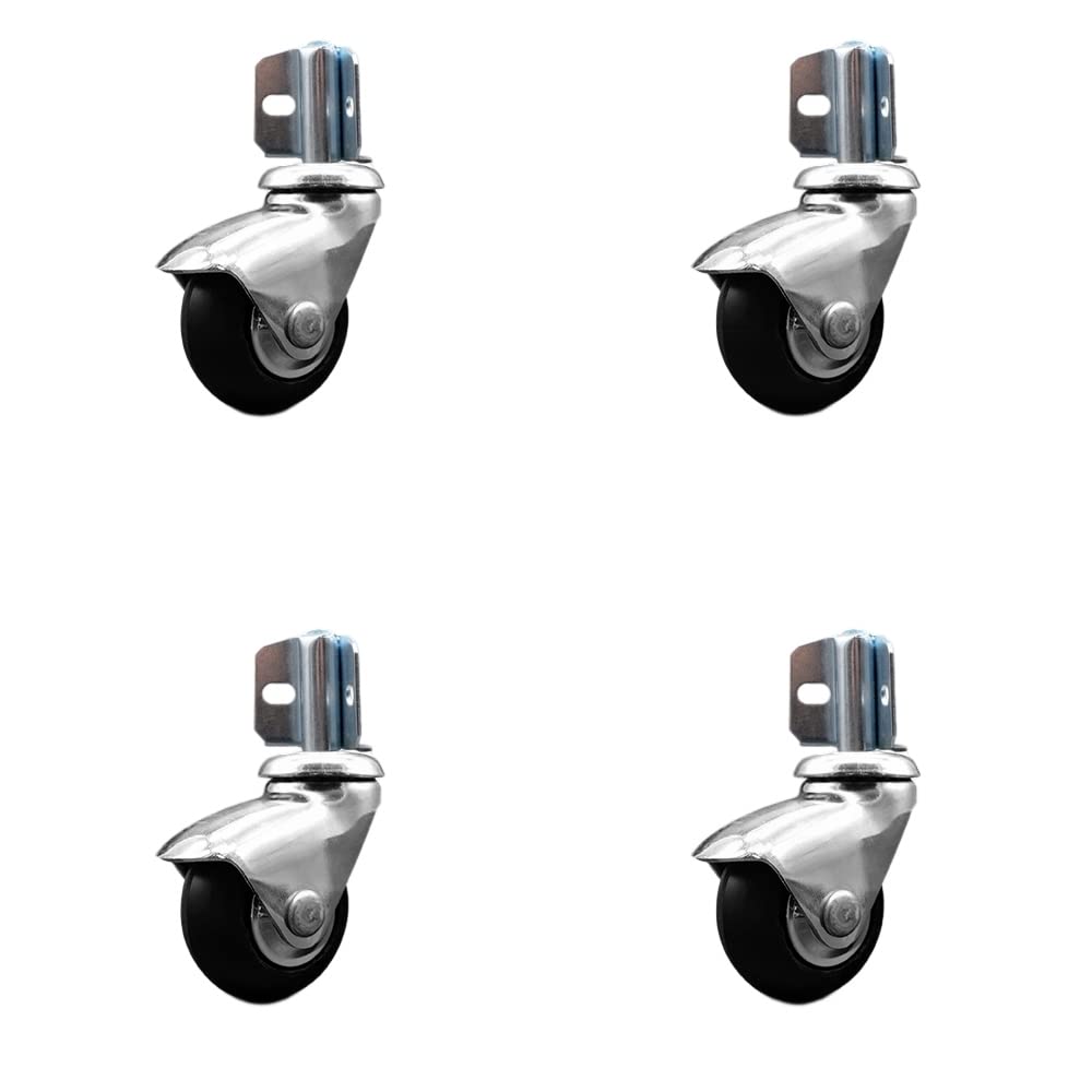 2 Inch Swivel Caster Wheels for Furniture - Bright Chrome Hooded Neoprene Rubber Wheel with Corner Mount Bracket - 300 lbs. Total Capacity - Set of 4 - Service Caster Brand