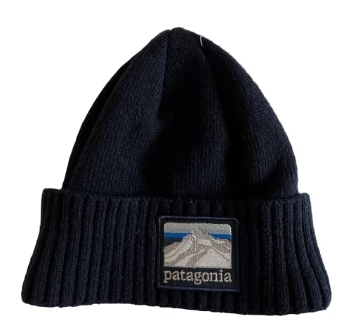Patagonia Unisex Brodeo Beanie Hat One Size Recycled Wool Blend Skull (Blue Navy - Patagonia Mountain Patch)