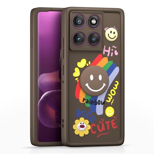 Image of Pikkme Back Cover for Motorola Moto Edge 60 Pro 5G | Soft Silicone| Cute Rainbow Smile & 3D Cartoon Flower Design | Shockproof Raised Camera Protection Bumper Case (Brown)