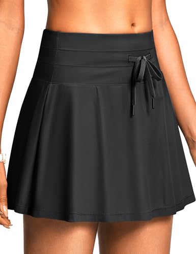 Women's High Waisted 15'' Swim Skirts Tummy Control Bathing Suit Skirt Bottoms Swimsuit with Liner Pockets