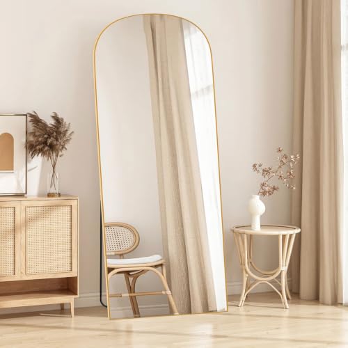 Hamlody Full Length Mirror 162x52cm Arched Tempered Glass Gold
