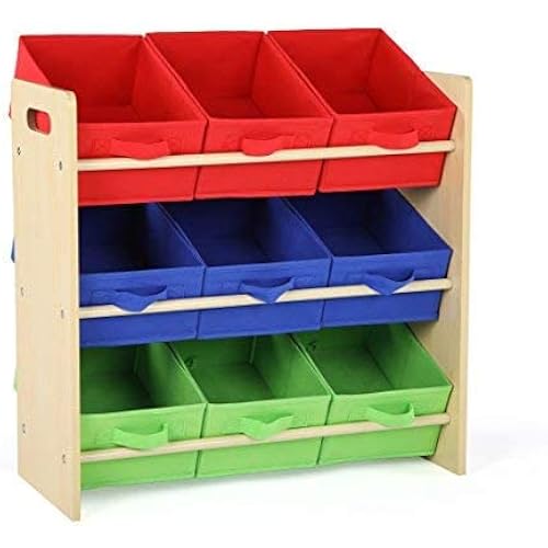 Humble Crew Kids Toy Organizer with 9 Fabric Storage Bins, 24" Tall, Primary