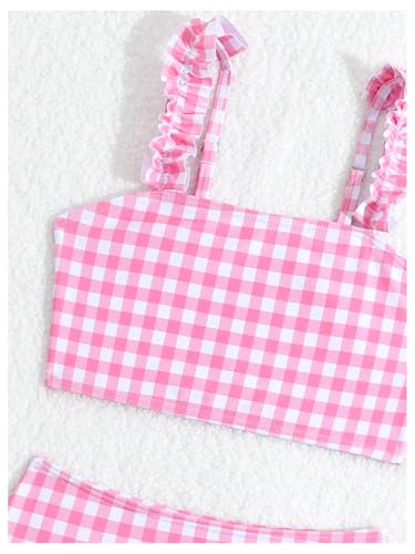 OYOANGLE Toddler Girl's 2 Piece Cute Plaid Swimsuit Ruffle Trim High Waisted Bikini Bathing Suits Beachwear3