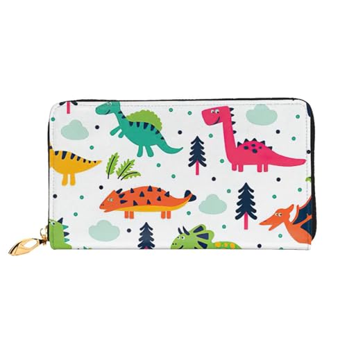 Portefeuille long en cuir dinosaures chic avec fermeture et grands rangements cartes