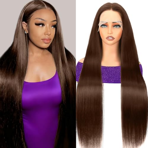 Fopeela 32 Inch 13x6 Chocolate Brown Human Hair Wig 12A
