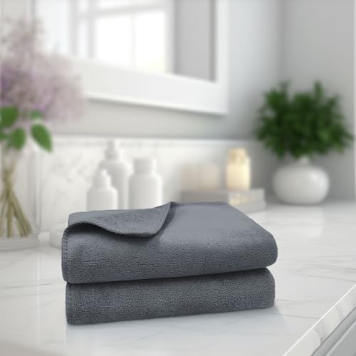 Image of Sassoon Venir Microfiber 2 Piece Hand Towels in 450 GSM (40x60cm, Stormdust Color) - Absorbent & Quick Dry Multipurpose Hand Towels