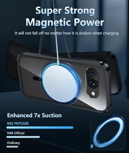 Image of FNTCASE for Google Pixel 9a Case: Magnetic Military Grade Drop Protection Anti Yellowing Cell Phone Cover - Rugged Shockproof Protective Bumper Transparent Cases(Black Magnetic)