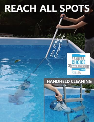 Image of KOKIDO Rechargeable Cordless Pool Vacuum for Above Ground Pool and Pond Cleaner, 72 inch Aluminum Pole, Standard & Fine Filters, 2 Brush Vac Heads, Handheld Pool Cleaner Spot Clean Inground Pools XV320