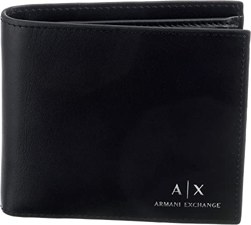 Armani Exchange Men's Smooth Leather Wallet with Coin Pocket Fold, Schwarz, S