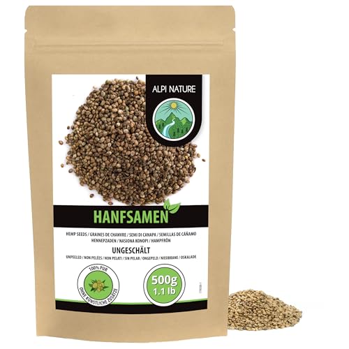 Alpi Nature Semillas de Cáñamo sin Pelar 500g, Semillas de Cáñamo Enteras sin Pelar