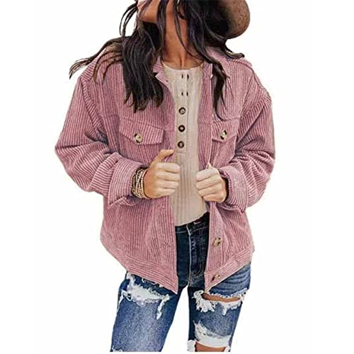Masrin Cordmantel Damen Retro einfarbige Winterjacke Revers Langarmshirts...