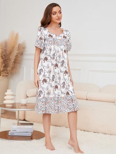 Image of CRIPOM Womens Nightgown Short Sleeve House Dress with Pockets-Floral Print Mumu Dress S-3XL