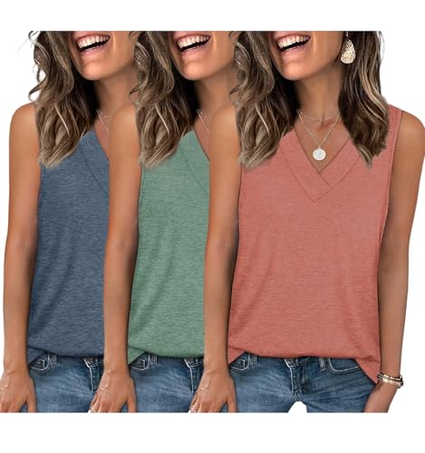 3 Pack Women's V Neck Tank Tops Summer Casual Sleeveless Loose Fit Basic T Shirts 2025 Fashion Beach Vacation Clothes