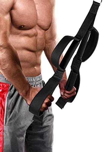 Leosportz Triceps Rope Cable Attachment - Fabric Triceps Rope with Strong Grip and Multiple Handles | Upgraded Design Lightweight Tricep Push Down Rope (2 Handle, Black)